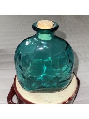 KNOBLER Glass of Spain Blown Small Blue Clear Glass Decanter